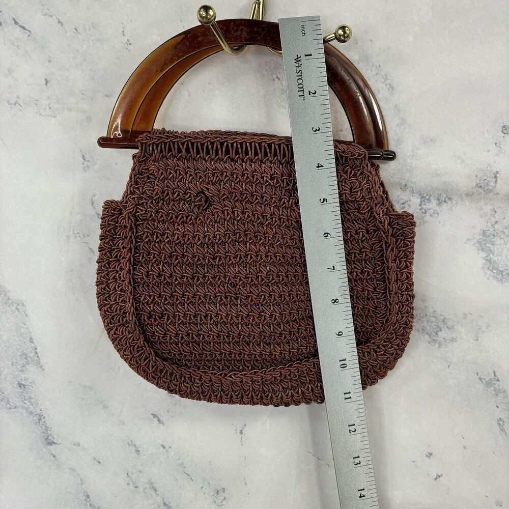 Vintage 60s Macrame Handbag Purse Lucite Handles Made In Italy Retro Hippy chic - Picture 5 of 16
